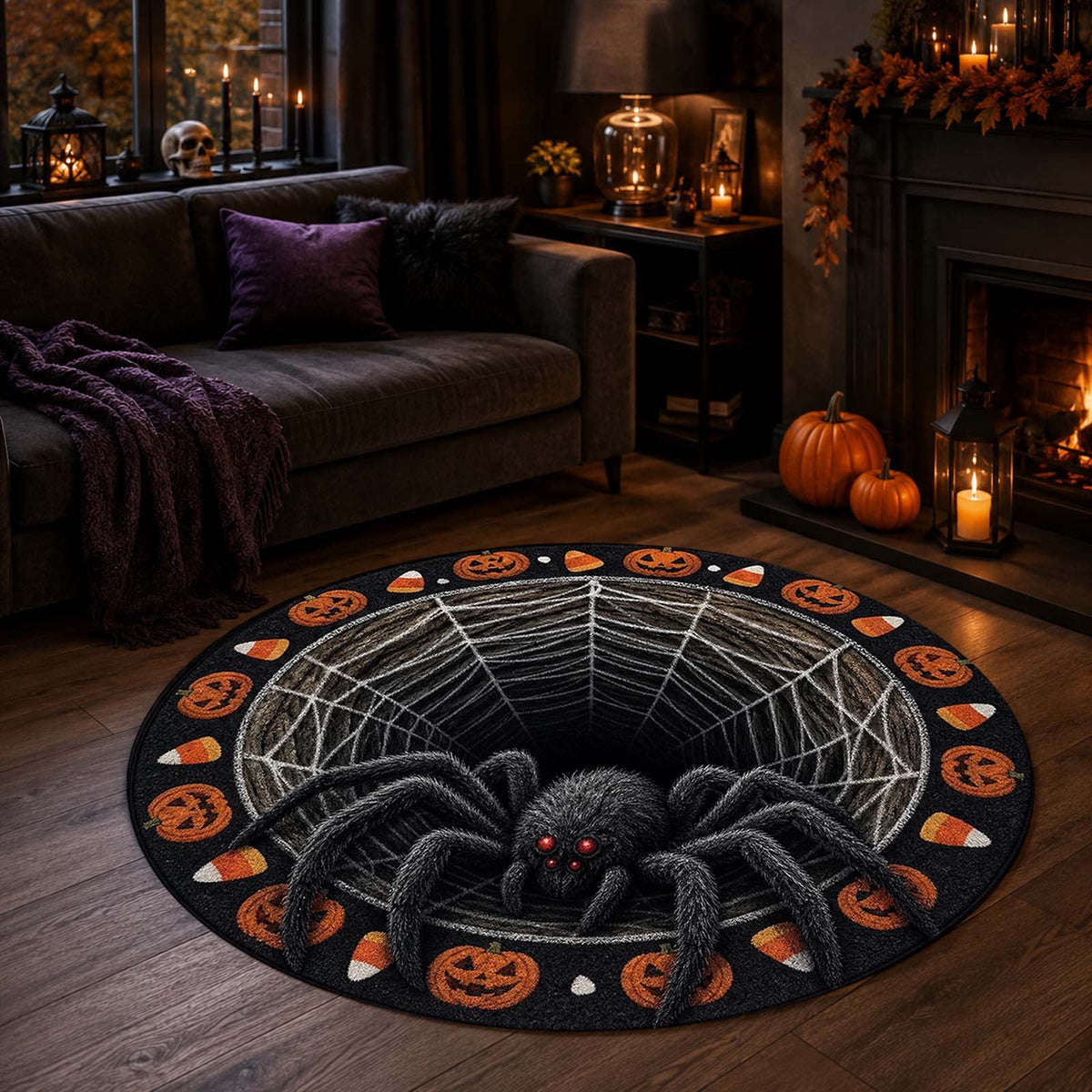 Win s Way 3D Illusion Round Halloween Rug Optical Illusion Doormat Non- Washable Entryway Decor Spooky Fall Front Door Mat for Party Decoration Available in 15.8/23.6/31.5 Inch