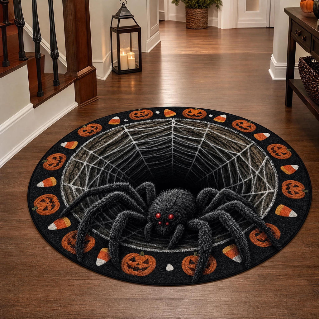 Win s Way 3D Illusion Round Halloween Rug Optical Illusion Doormat Non- Washable Entryway Decor Spooky Fall Front Door Mat for Party Decoration Available in 15.8/23.6/31.5 Inch
