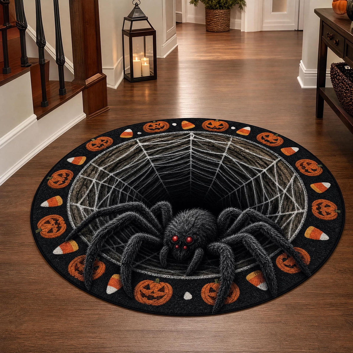 Win s Way 3D Illusion Round Halloween Rug Optical Illusion Doormat Non- Washable Entryway Decor Spooky Fall Front Door Mat for Party Decoration Available in 15.8/23.6/31.5 Inch