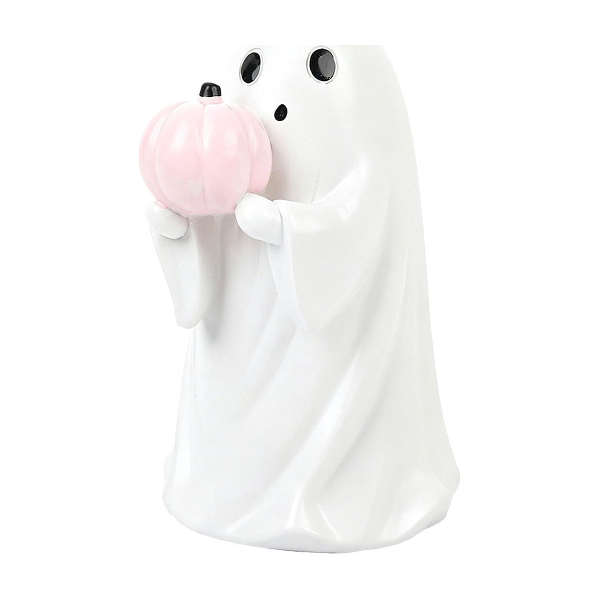 Halloween Ghost Figurine, Ghost Girl with Pink Bow & Hot Drink, Funny Ghost Statue Halloween Decor for Gift, Cute Spooky Tabletop Ornament for Home, Mantle, Desk & Party Decoration