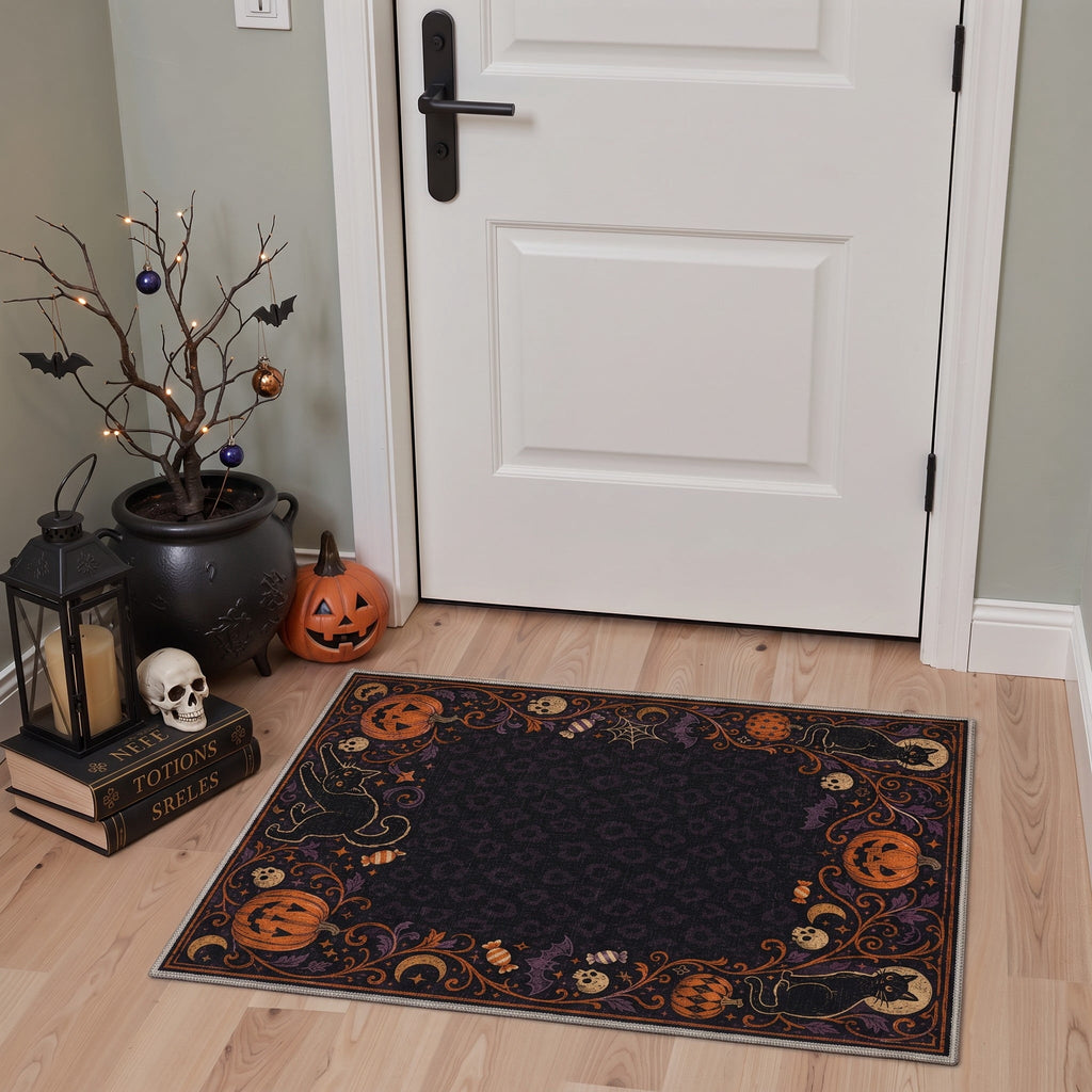 GENIMO 5'x7' Halloween Area Rug for Living Room, Washable Non Slip Soft Vintage Pumpkin Indoor Rug for Bedroom Dining Room Home Office, Antique Moss