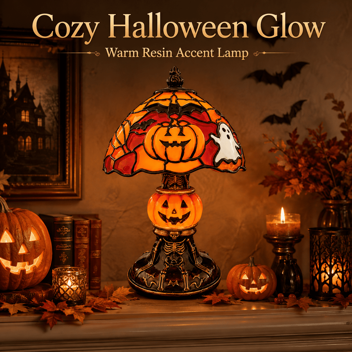 Diceymbol 11.81 Inch Halloween Ghost Night Light, Witch Hat Ghost Lamp with Jack O Lantern, Halloween Decorations Indoor for Table Mantel Party Decor