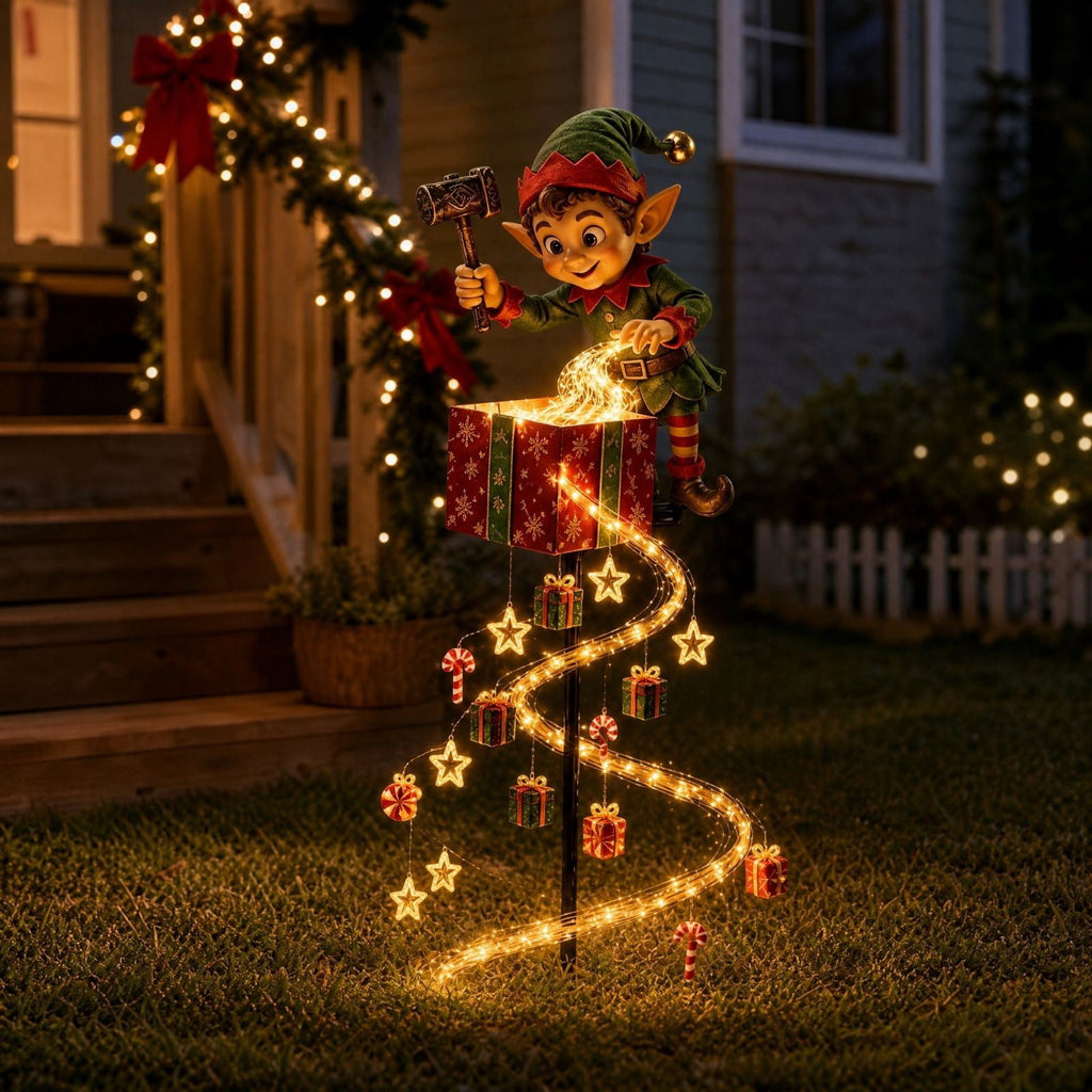 Luckky Christmas Bell Cascade Solar Yard Light,Solar Powered Flowing Star Bell Stake Light,Warm Yellow Outdoor Holiday Decor for Christmas Yard Decor（1 Pack）