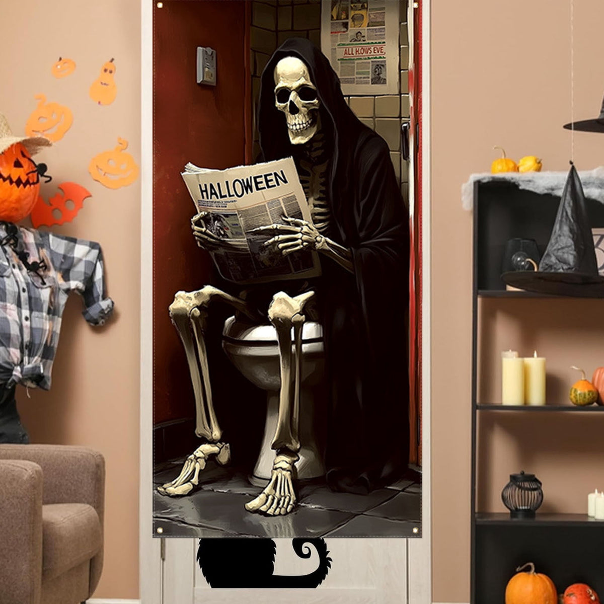 DAMAI Halloween Door Hanging Curtain Party Festival Scene Layout Supplies Decorative Porch Hanging Cloth