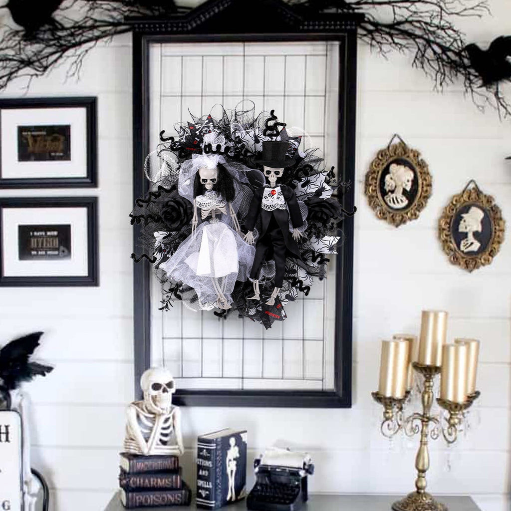 Halloween Wreath with Lights for Front Door, Collapsible Pre-Lit Wreath with Pumpkin Halloween Decorations for Home Wall Decor