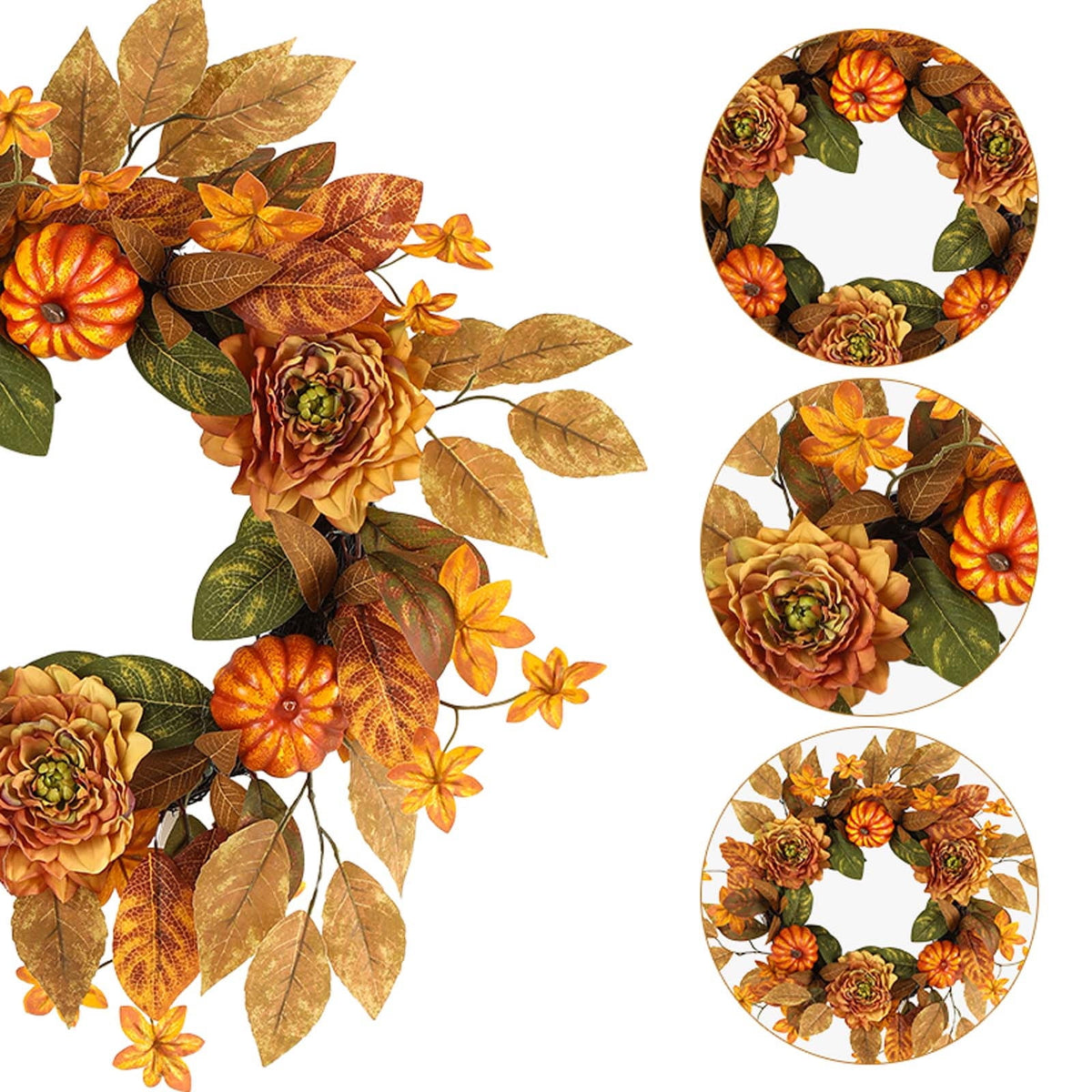 YIKA Halloween Decoration Fall Peony And Pumpkin Wreath Colorful Decorative Garland Home Decoration And Ornaments Suitable For Decoration In Multiple Scenarios F3Halloween Yard Decor