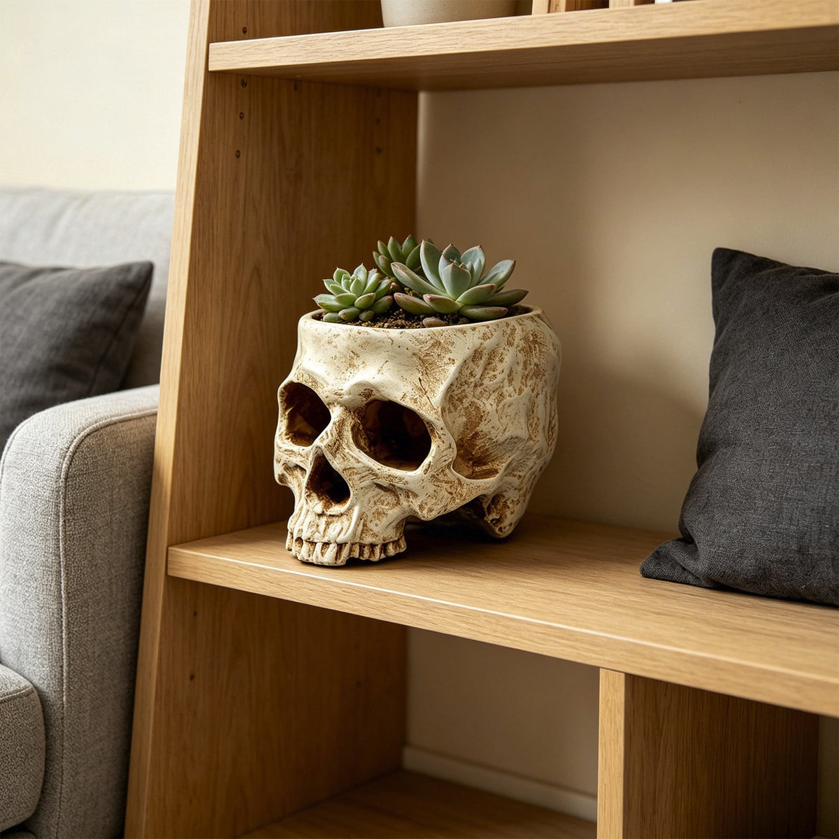 AuroraX Halloween Skeleton Head Plantser Halloween Resin Skull Flower Pot Indoor Spooky Cactus Candy Halloween Desk Decoration Black