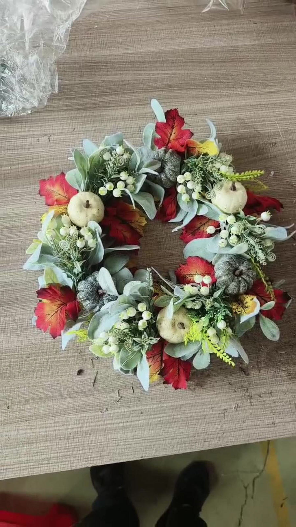 Harliver 13.77 inch Wreath Fall Maple Leaves Wreath for Front Door Rustic Autumn Wreath with Pumpkin,Rose,Berry Branchesm, Thanksgiving Wreath Fall Door Wreath for Halloween Thanksgiving Decor