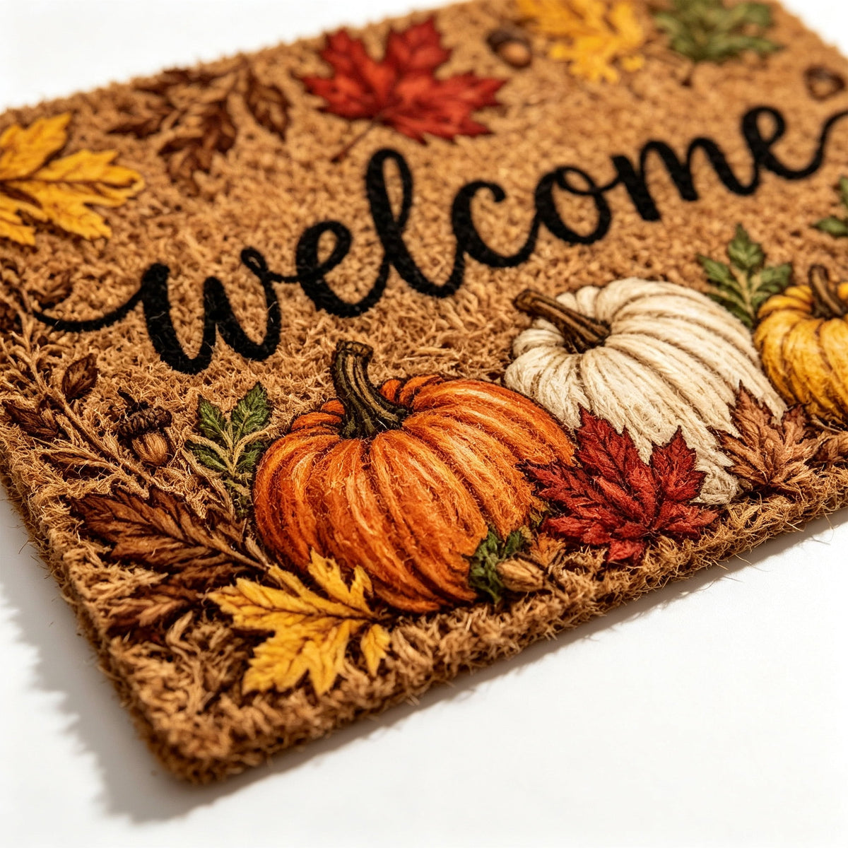 Fall Thanksgiving Welcome Doormat with Pumpkin Maple Leaf Design 15.75 x 23.62 Inch Crystal Velvet Seasonal Rug for Entryway Kitchen Home Decor