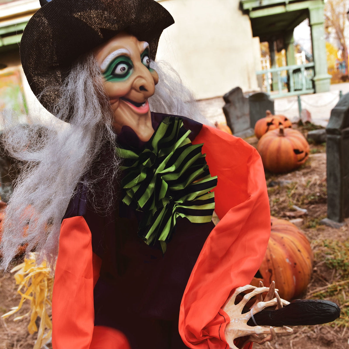 Halloween Witch Decoration, 49-Inch Hanging or Standing Prop with Broom and Wand for Porch and Yard Decor