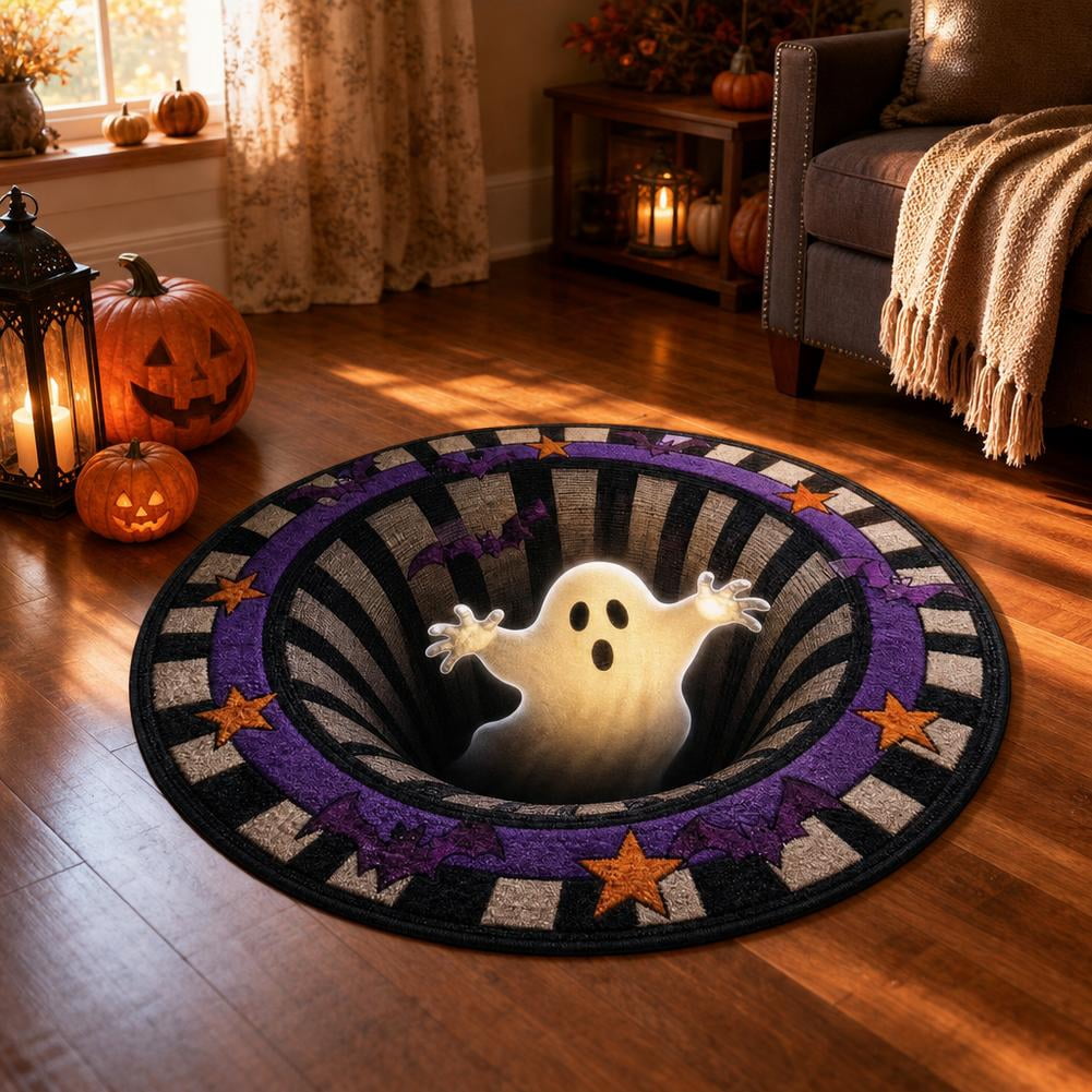 3D Illusion Halloween Round Mat, Halloween Optical Rug Home Decor