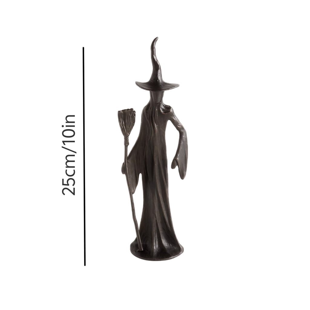 QLUEWX Halloween Sculpted Black Witch Statue, Resin Gothic Witch Figurine with Crow, 10 Inch Vintage Black Witch Sculpture Decor for Tabletop Mantel Shelf Home Holiday Party Decoration
