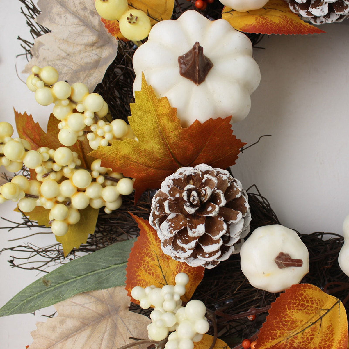 Fall Decor - Fall Wreaths for Front Door - 20 Inch Autumn Maples Leaf Pumpkin Pine Cone Berry Wreath - Fall Decorations for Thanksgiving Halloween Farmhouse Harvest Home Outdoor Indoor Window Wall
