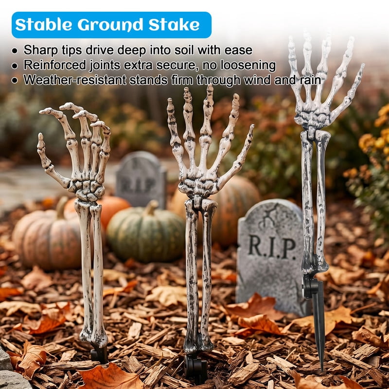 DUNCHATY 12 Pack Posable Life Size Skeleton Hands with Stakes – Realistic Halloween Outdoor Lawn Decor for Haunted House, Graveyard, Yard & Goth Party
