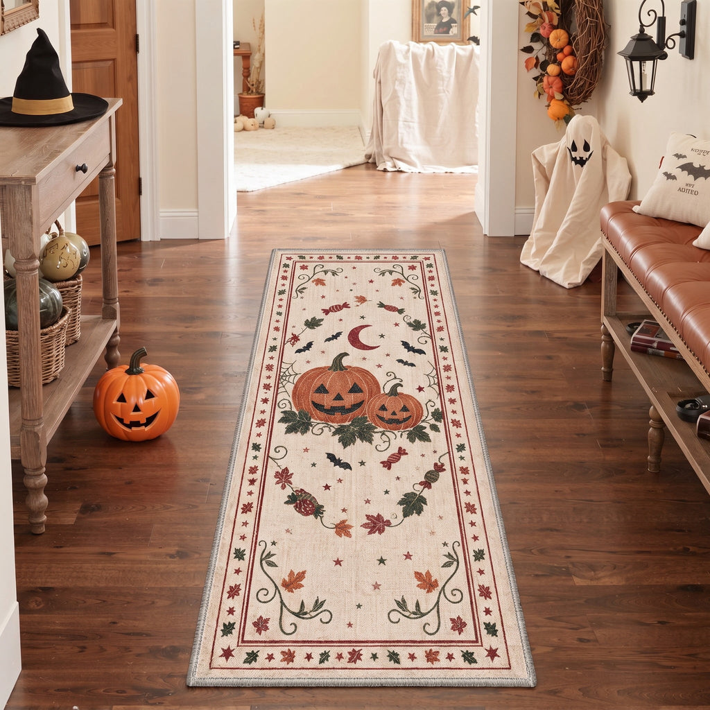 KUETH 3'x5' Halloween Machine Washable Area Rug, Non-Slip Rugs for Living Room, Bedroom and Dining Room, Orange
