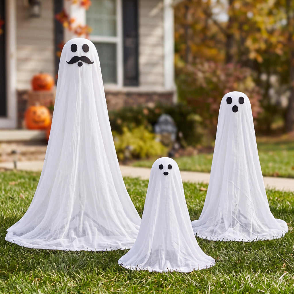 Joyfy 47"Cute Ghost Dog Halloween Decoration Outdoor, Reusable Spooky Standing Dog with Stakes, Soft White Light LED & 6 Hours ON + 18 Hours OFF Timer, Adorable Halloween Decor for Front Porch Yard
