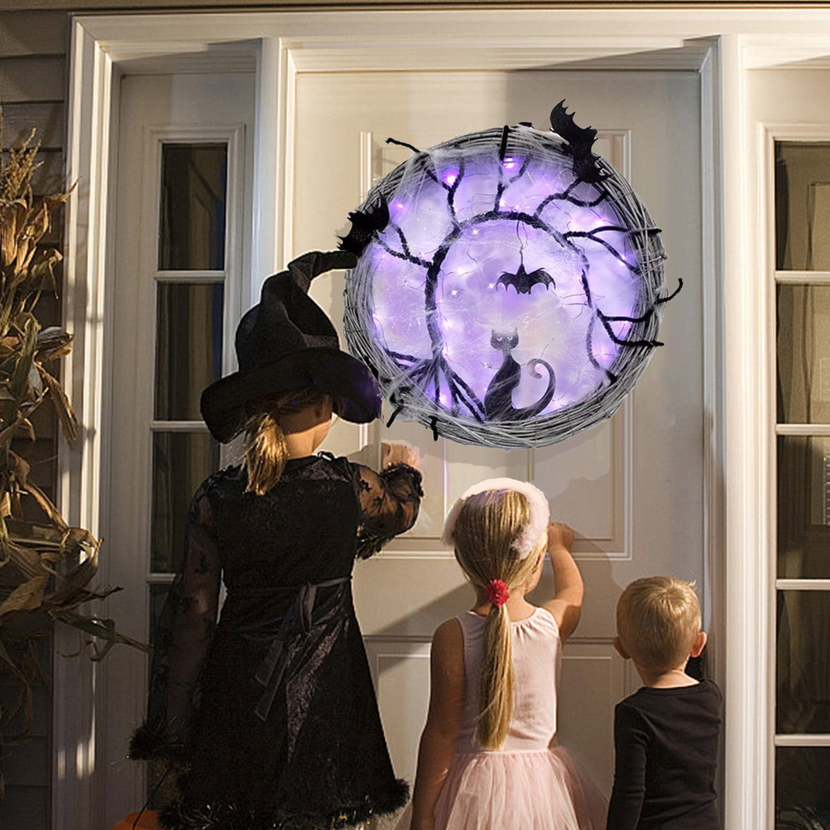 Fankiway Halloween Wreaths for front door, Halloween Black Flower Wreath Wall Door Hanging Festival Party Decor, Halloween Outdoor Wreath, Halloween Decorations