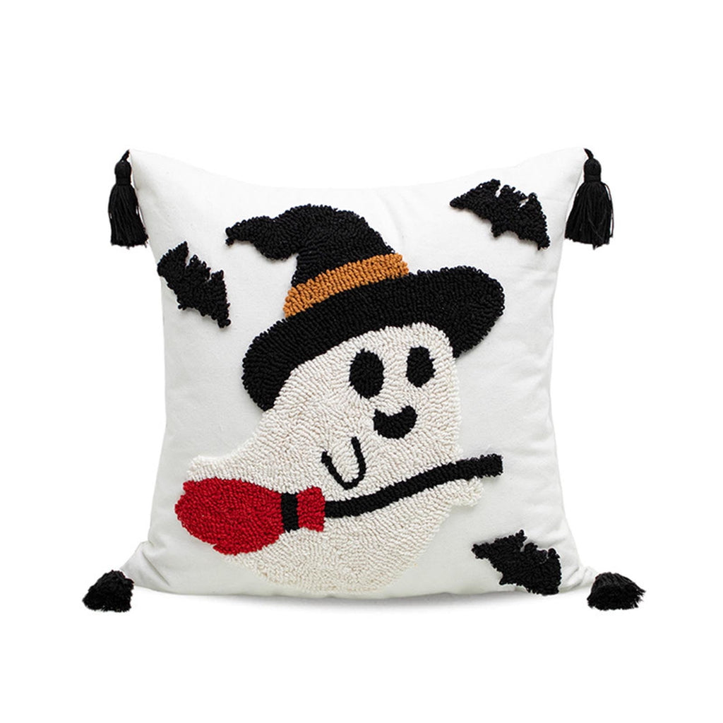 Cute Reading Ghost Plush Throw Pillow, Halloween Book & Pumpkin Bucket Ghost Stuffed Cushion, Spooky Season Decorative Pillow, for Sofa, Bedroom, Party Decor