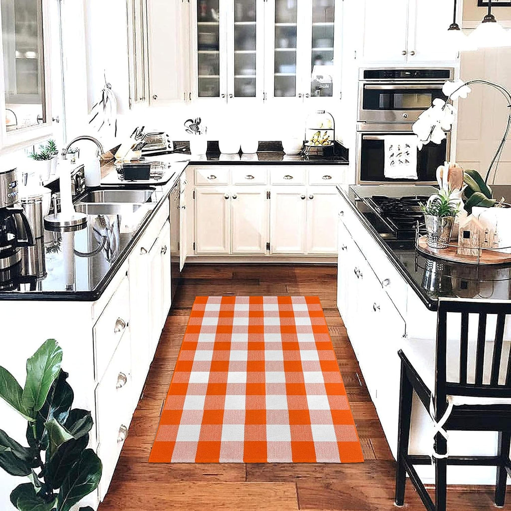 HearthHarmony Buffalo Plaid Area Rugs 2x3 Ft Brown and Black Checkered Rugs Washable Front Door Mat Hand Woven Cotton Outdoor Small Rug for Front Porch Kitchen Entryway Patio Bathroom