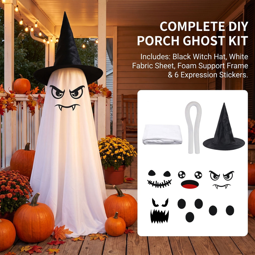 Tumao Halloween Decorations Outdoor, Light Up Spooky Ghosts Decoration, Cute Halloween Decorations Indoor, DIY Ghost Kit Decor with Emoji Stickers Witch Hat for Party, Yards, Porch, Gardens