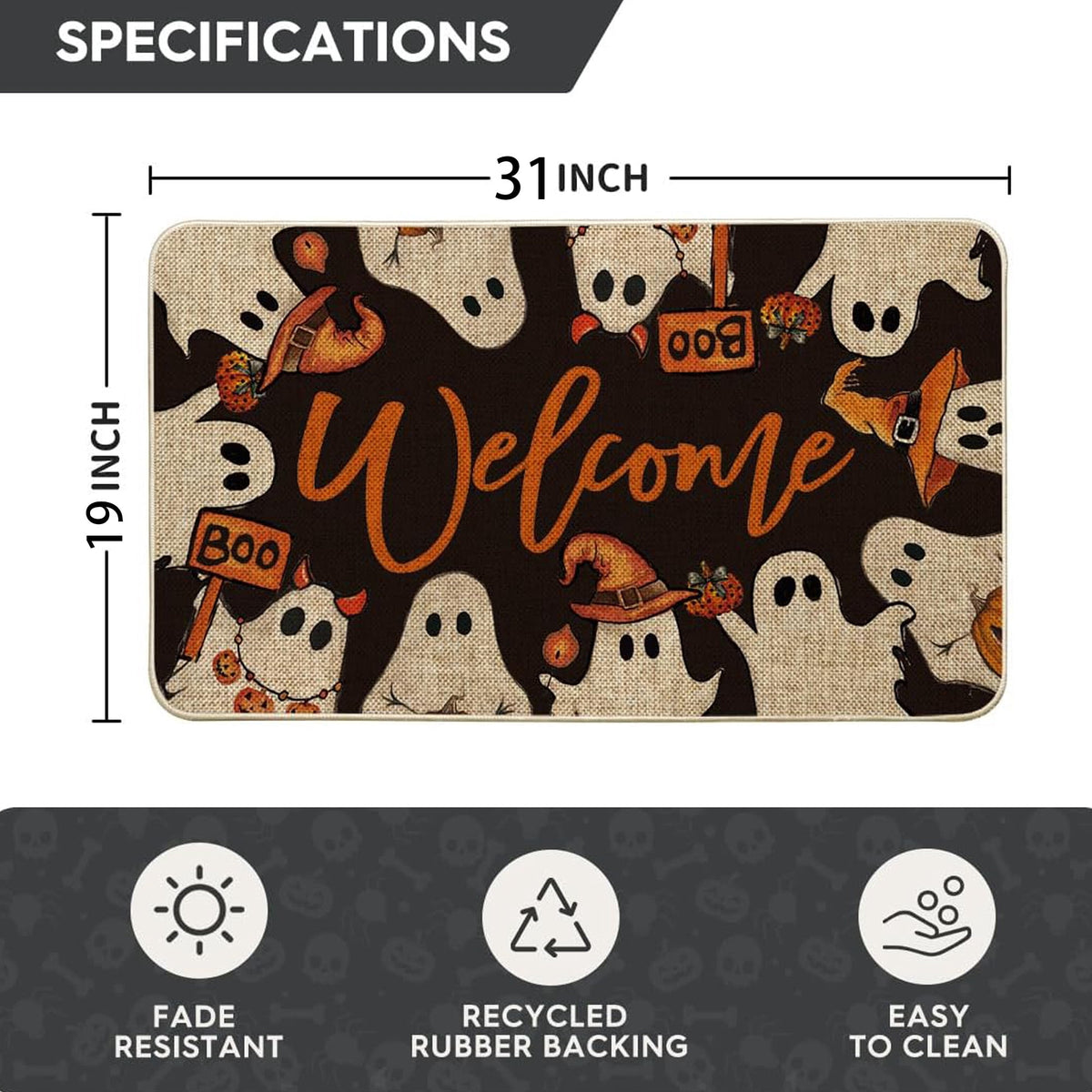 BOOHIT Halloween Door Mat 31x19 Inch Indoor Outdoor Entrance Floor Home Decoration (Witch Feet)