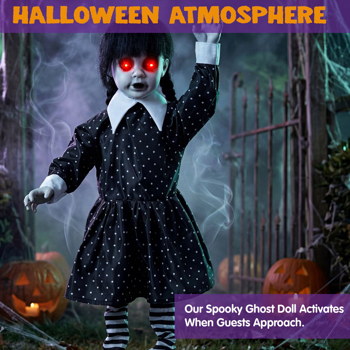 Joyfy Halloween Decorations Outdoor, 72"(6ft) Light Up Animated Scary Decorations Pumpkin Ghost with Sound Activation,Animatronics Pumpkin Decorations for Haunted House Prop Yard Decor