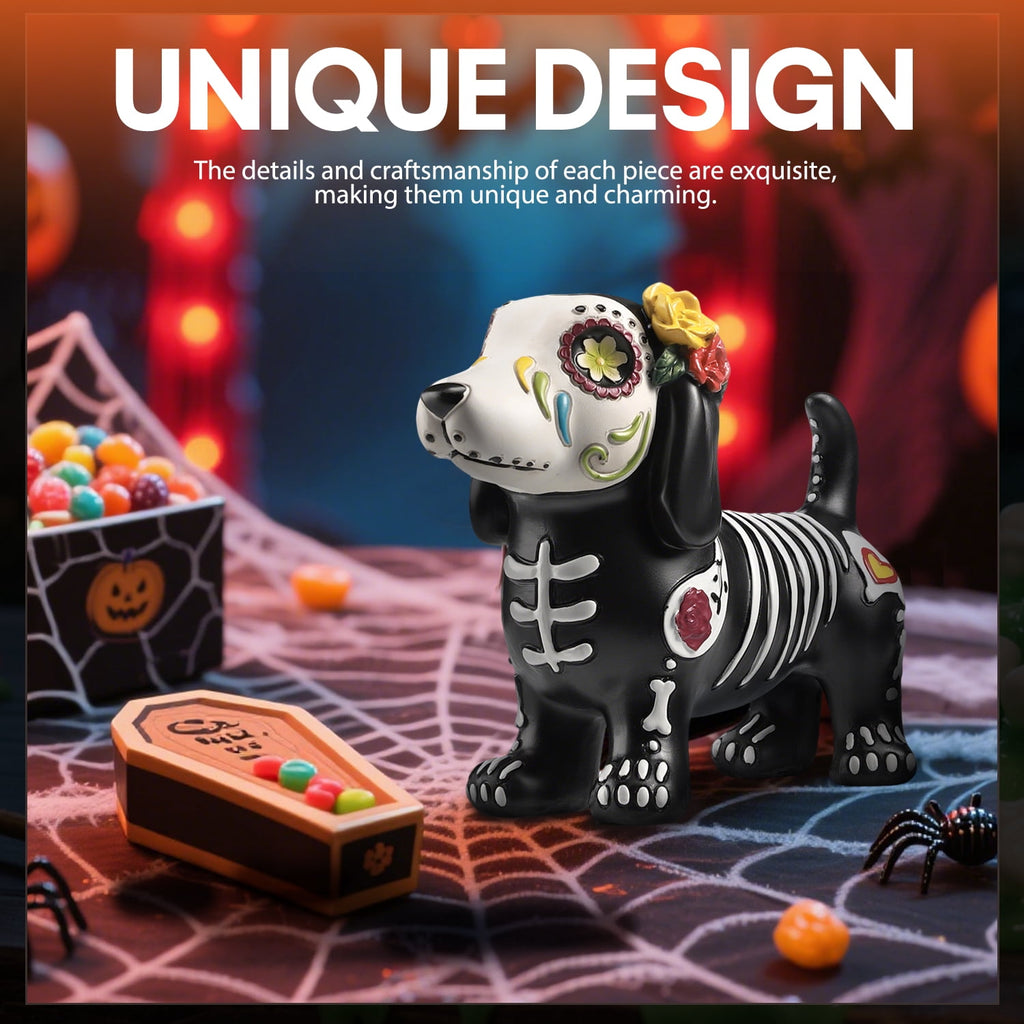 Ayieyill 2pcs Halloween Cat and Skeleton Figurines Vintage Halloween Black Cat Decor Halloween Table Decorations