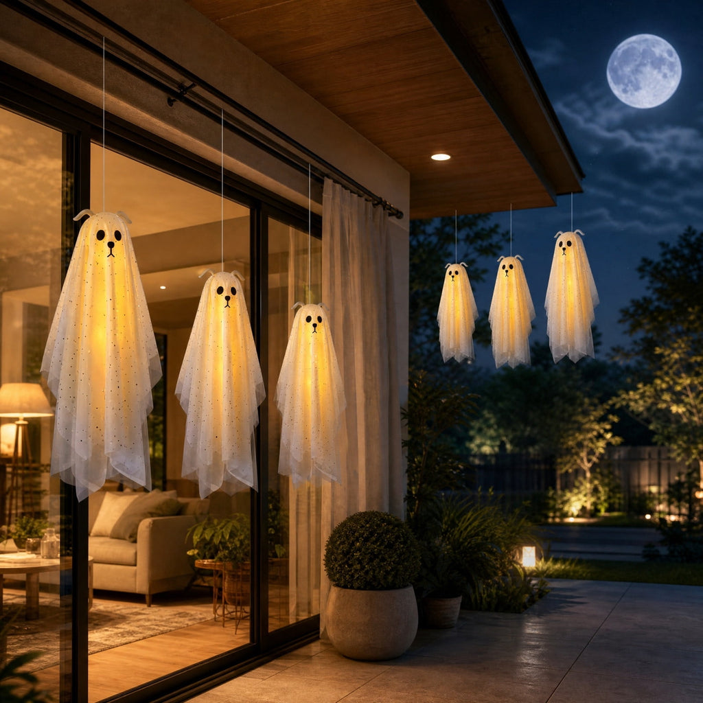 Lighted Halloween Ghost Candy Bowl, Cute LED Ghost Holding Pumpkin Candy Bucket for Trick or Treat, Outdoor Halloween Decorations for Front Porch, Indoor Yard Patio Halloween Decor