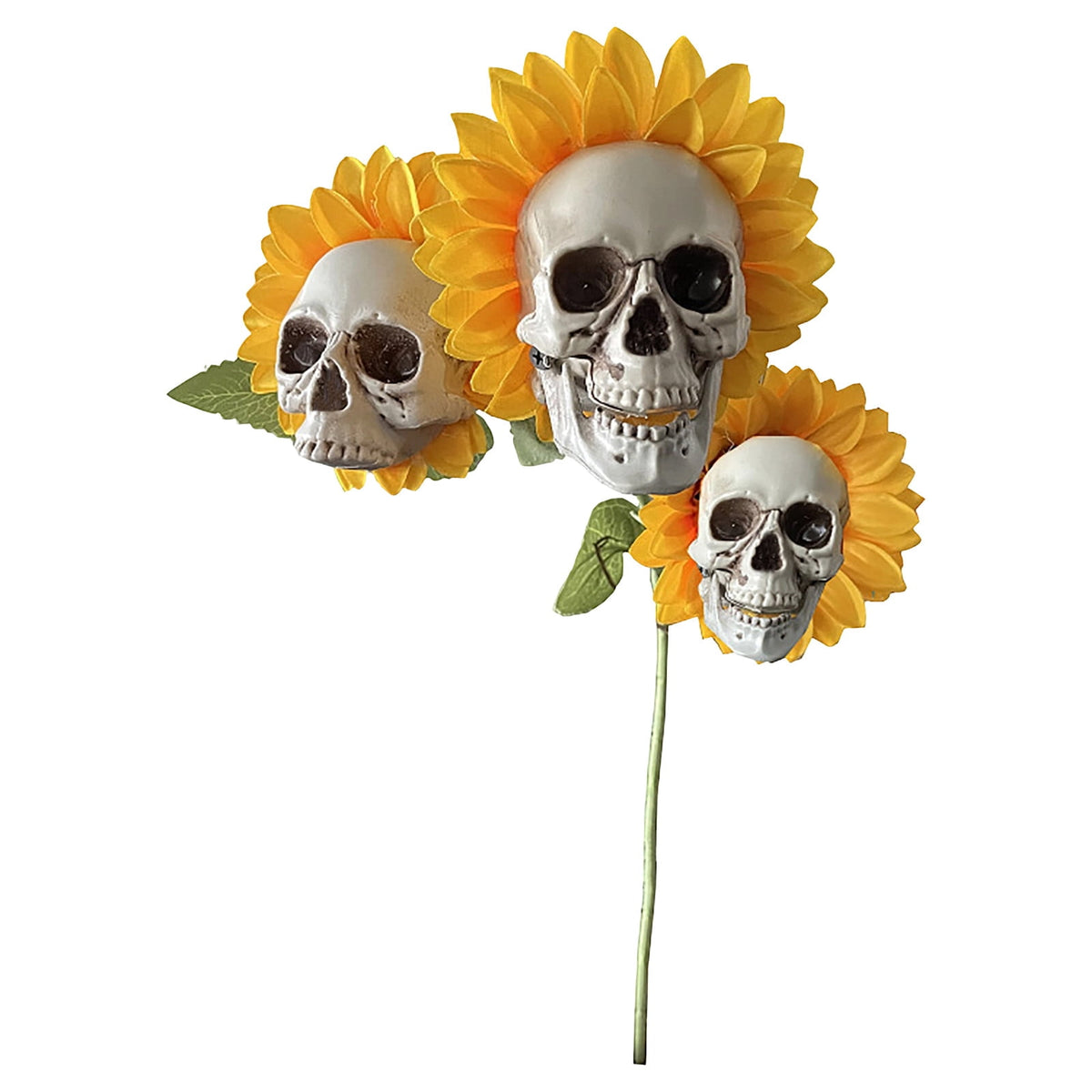 Halloween Artificial Rose Flower with Skull Head, Fake Silk Rose Bouquet, Red or Black Roses with Mini Skull