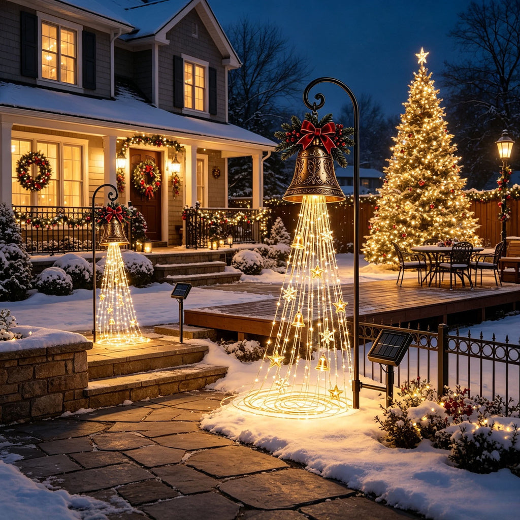 Luckky Christmas Bell Cascade Solar Yard Light,Solar Powered Flowing Star Bell Stake Light,Warm Yellow Outdoor Holiday Decor for Christmas Yard Decor（1 Pack）