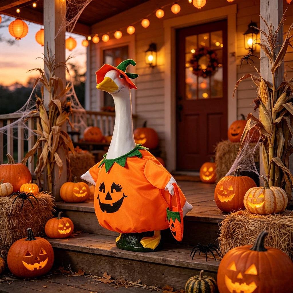 Halloween Garden Porch Decor, Porch Goose Outfits Halloween, 23 Inch Porch Goose Outfits, Witch Dress and Hat Set, Fits 23X11X26 Inch Standing Plush Goose for Front Porch Lawn