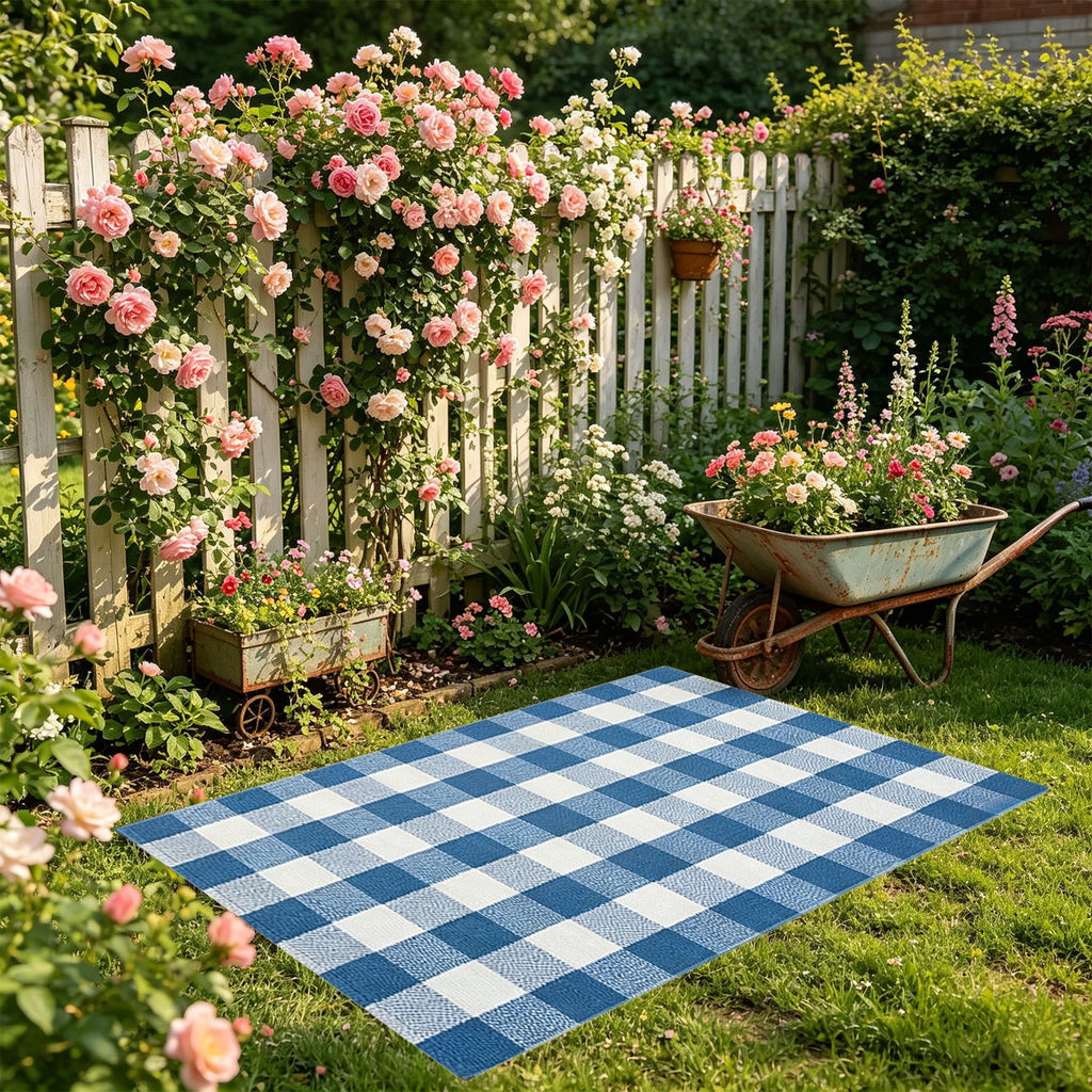 Orange Plaid Fall Outdoor Mat, Hand-Woven Porch Rug for Thanksgiving Halloween Door Decor