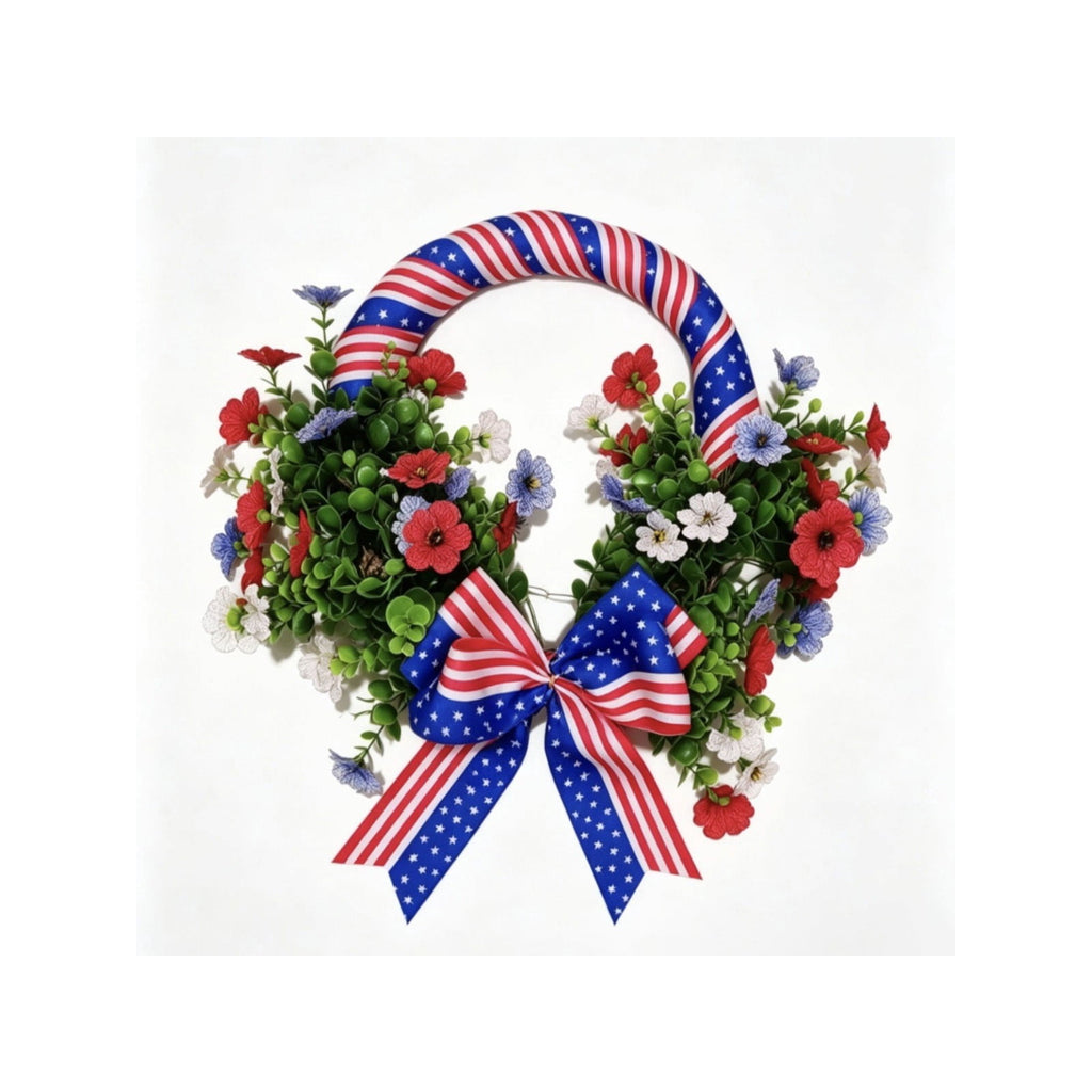 Nkmbld 4th of July Wreaths for Front Door, Independence Day Wreath Red White Blue Flower Wreath for Independence Day Memorial Day Flag Day Decor