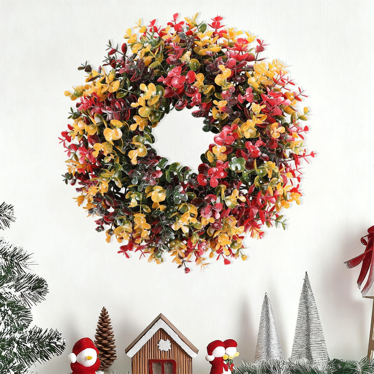 Btomtd 15" Handcrafted Rattan Wreath for Christmas Decoration, Versatile Hanging Wreath for Door Wall or Window, Mall Display Garland, Thanksgiving Halloween Wreaths, A