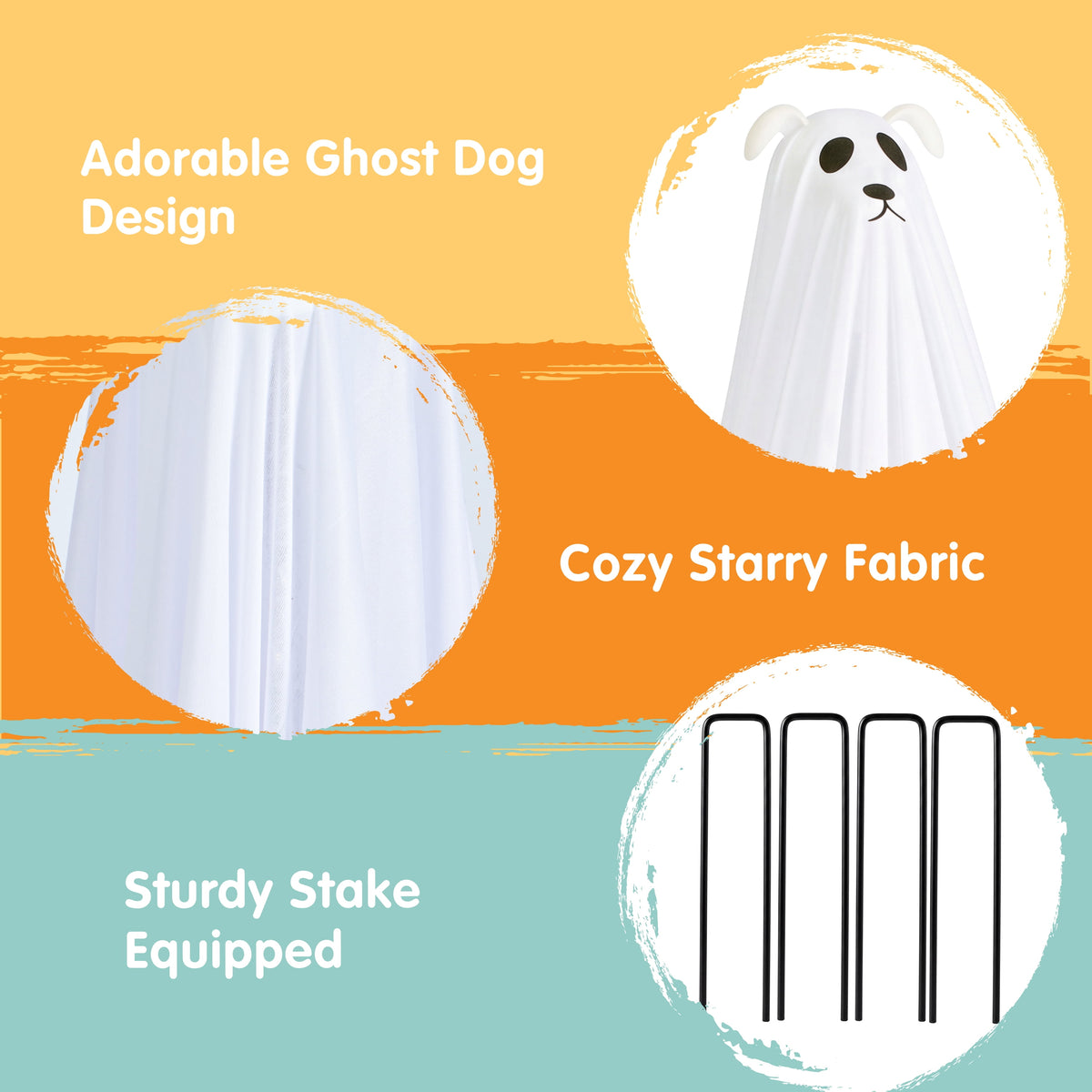 Joyfy 47"Cute Ghost Dog Halloween Decoration Outdoor, Reusable Spooky Standing Dog with Stakes, Soft White Light LED & 6 Hours ON + 18 Hours OFF Timer, Adorable Halloween Decor for Front Porch Yard