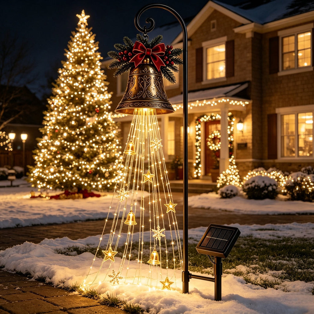 Luckky Christmas Bell Cascade Solar Yard Light,Solar Powered Flowing Star Bell Stake Light,Warm Yellow Outdoor Holiday Decor for Christmas Yard Decor（1 Pack）