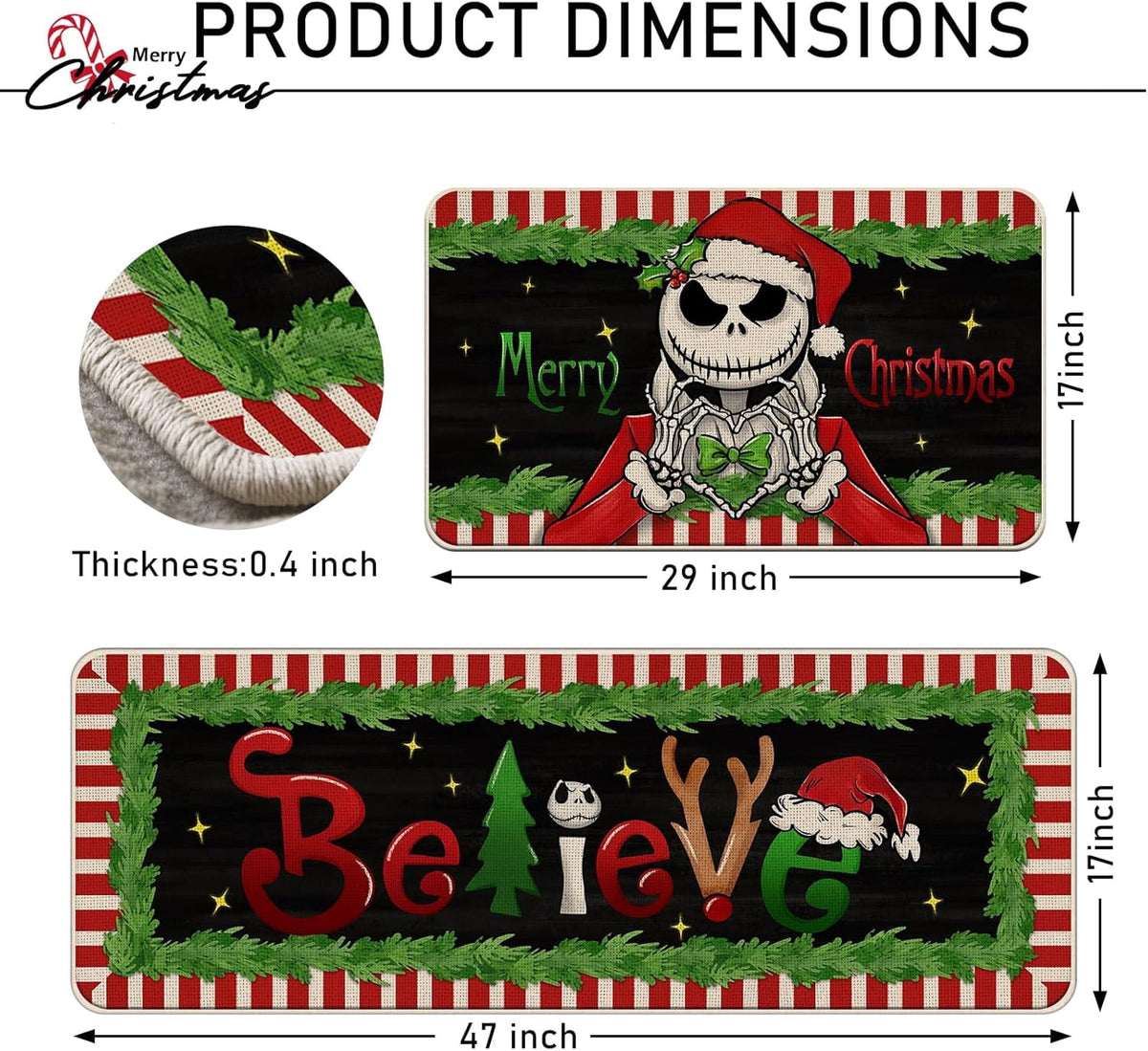 Jack Skeleton Door Mat 30x17 inch, Nightmare Christmas Welcome Doormat, Nightmare Christmas Gfits, Nightmare Christmas Decor