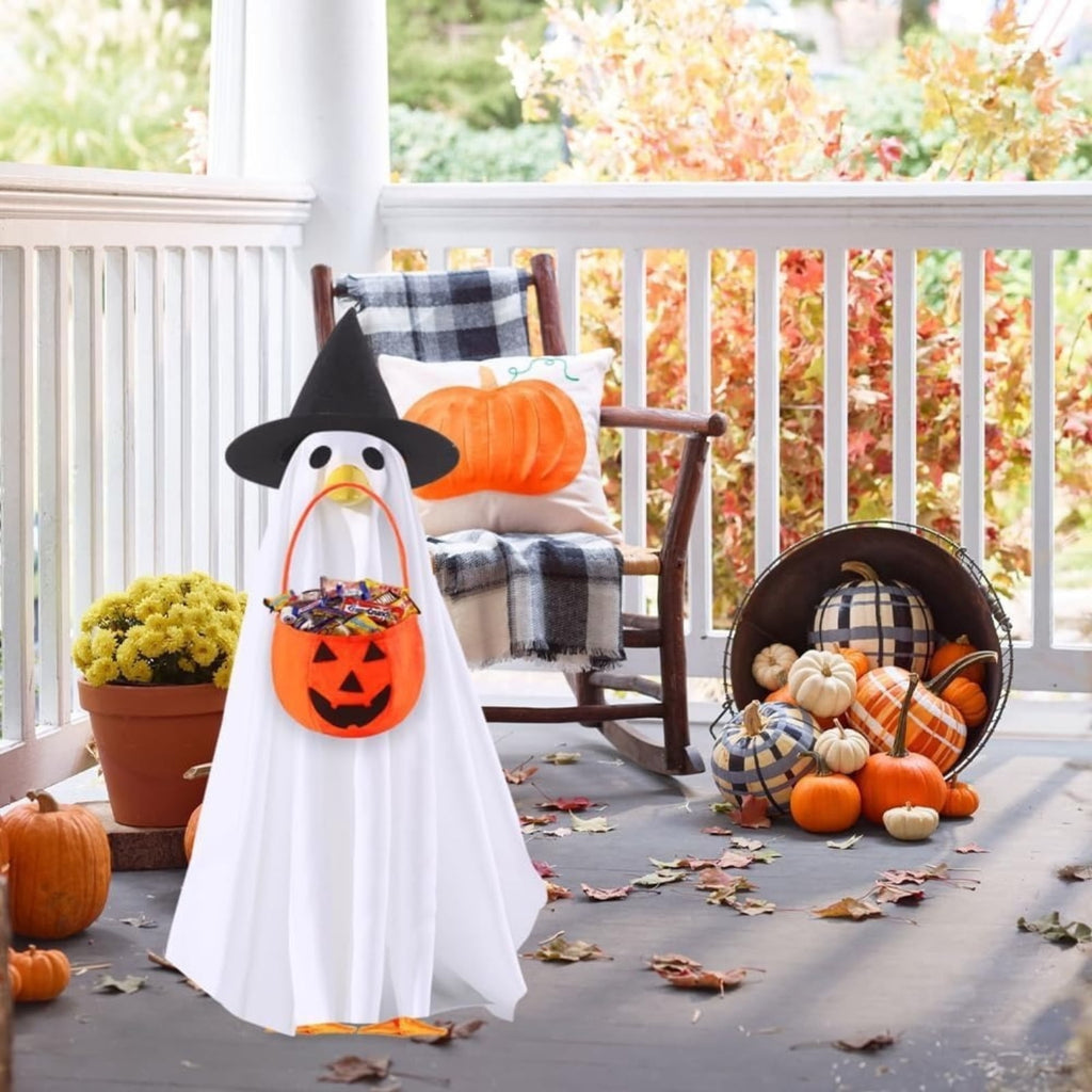 Halloween Garden Porch Decor, Porch Goose Outfits Halloween, 23 Inch Porch Goose Outfits, Witch Dress and Hat Set, Fits 23X11X26 Inch Standing Plush Goose for Front Porch Lawn