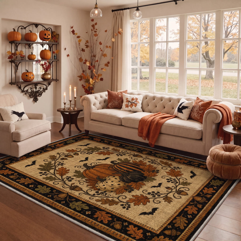 KUETH 3'x5' Halloween Machine Washable Area Rug, Non-Slip Rugs for Living Room, Bedroom and Dining Room, Orange
