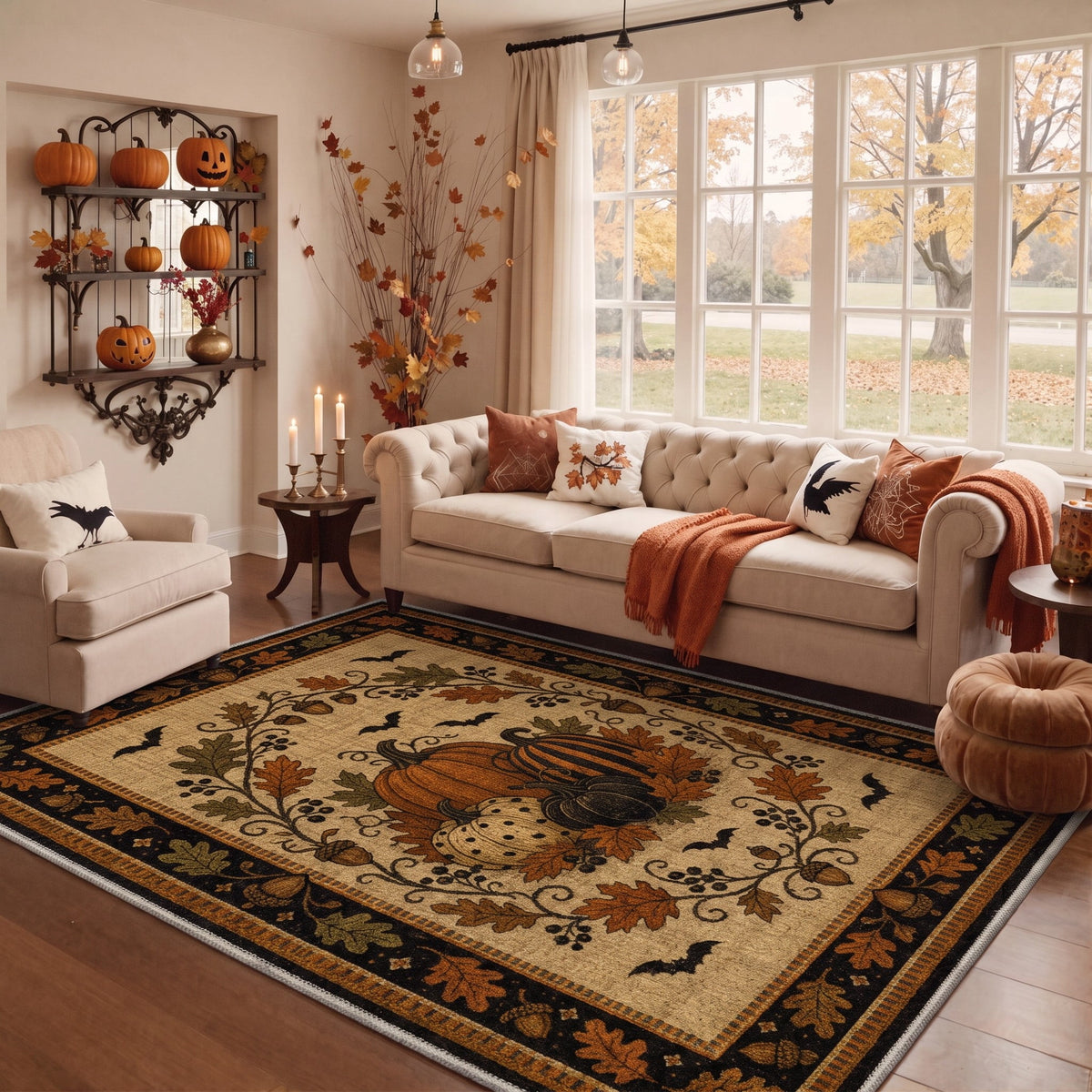 KUETH 3'x5' Halloween Machine Washable Area Rug, Non-Slip Rugs for Living Room, Bedroom and Dining Room, Orange