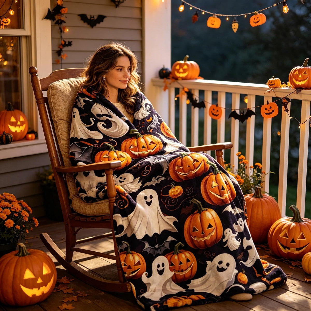Halloween blanket,Halloween Print Throw Blanket Flannel Soft Cozy Decorative Nap Blanket with Ghost Pumpkin Skull for Office Bedroom Sofa Camping Travel(100x150cm/39x59 Inch),Black