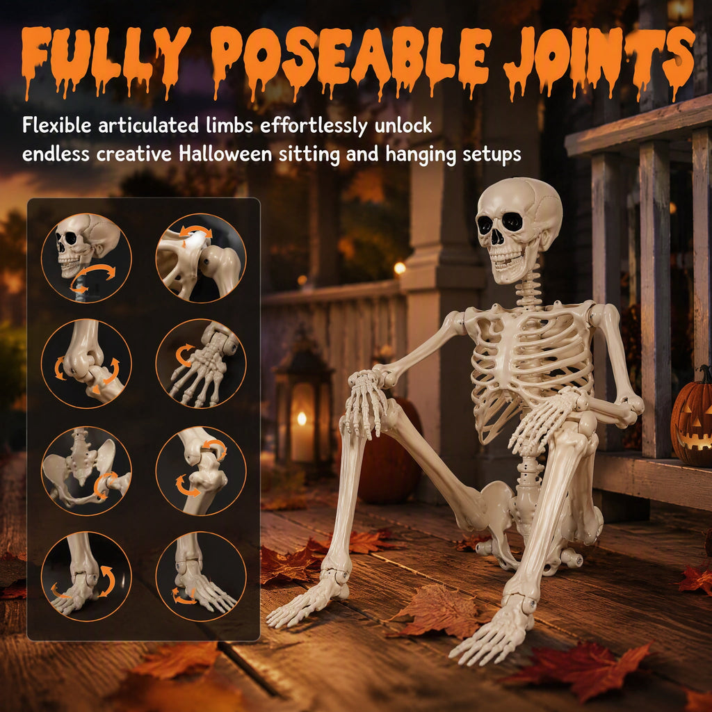 3.3 ft Halloween skeleton decoration, with movable joints, flexible skeleton for poses, scary skeleton suitable for indoor and outdoor Halloween decorations, haunted houses, courtyards, cemeteries