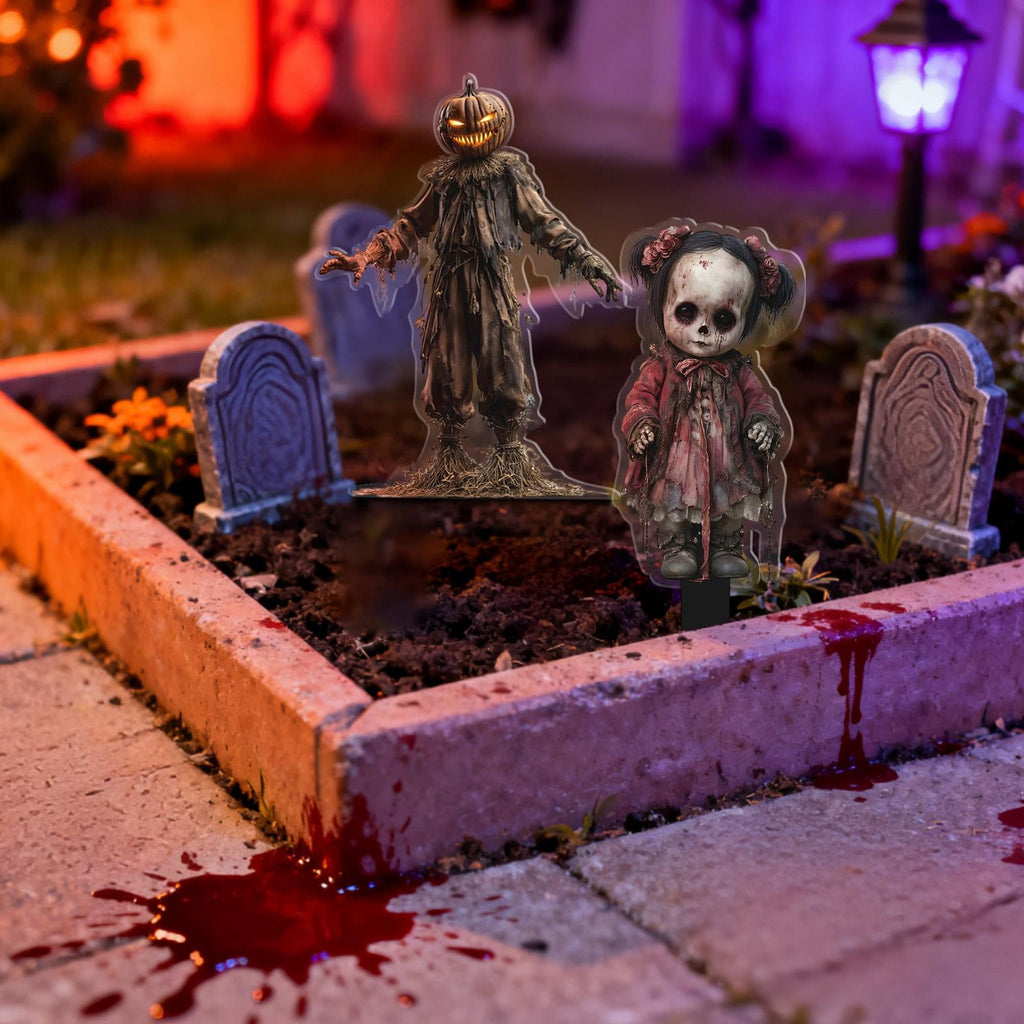 Pumpkin Head Scarecrow Zombie Halloween Decorations, Scary Outdoor Yard Lawn Graveyard Decor, Spooky Haunted House Themed 2D Yard Stake, 1 Pack