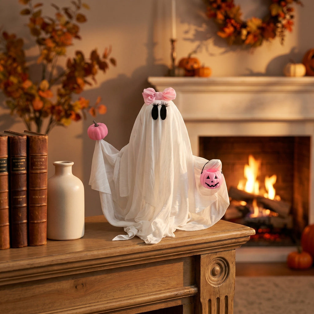 AuroraX Halloween Ghost Decor Outdoor Halloween Decoration Courtyard Tabletop Desktop Haunted Halloween Decoration for Yard Garden Pink