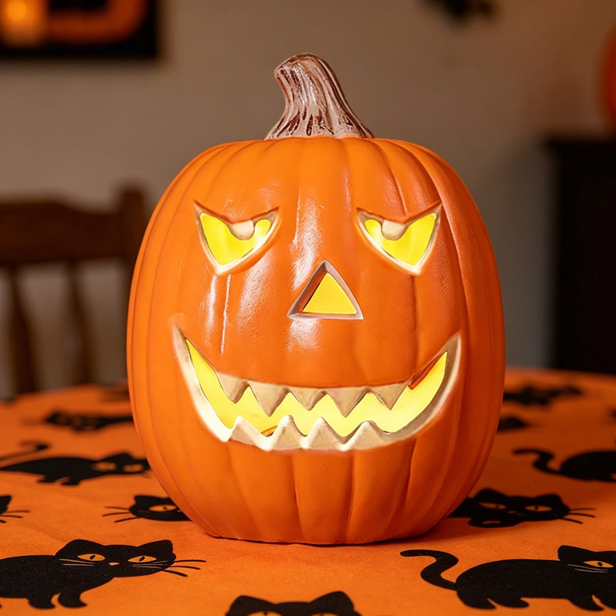 Large Halloween Pumpkin Decoration with Warm LED Light, Blow Molded Plastic for Outdoor Yard Porch Display, Plug and Play or Battery Operated Festive Decor