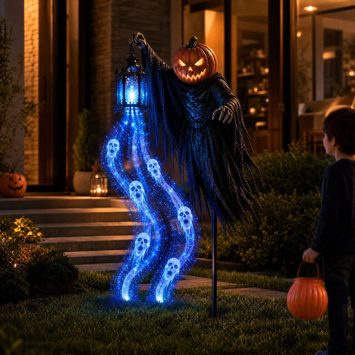 Solar Halloween Metal Moon Black Cat Garden Stake with LED Pumpkin Lantern, Light Up Star Bat Yard Decor Stake, Spooky Outdoor Lawn Pathway Halloween Decoration