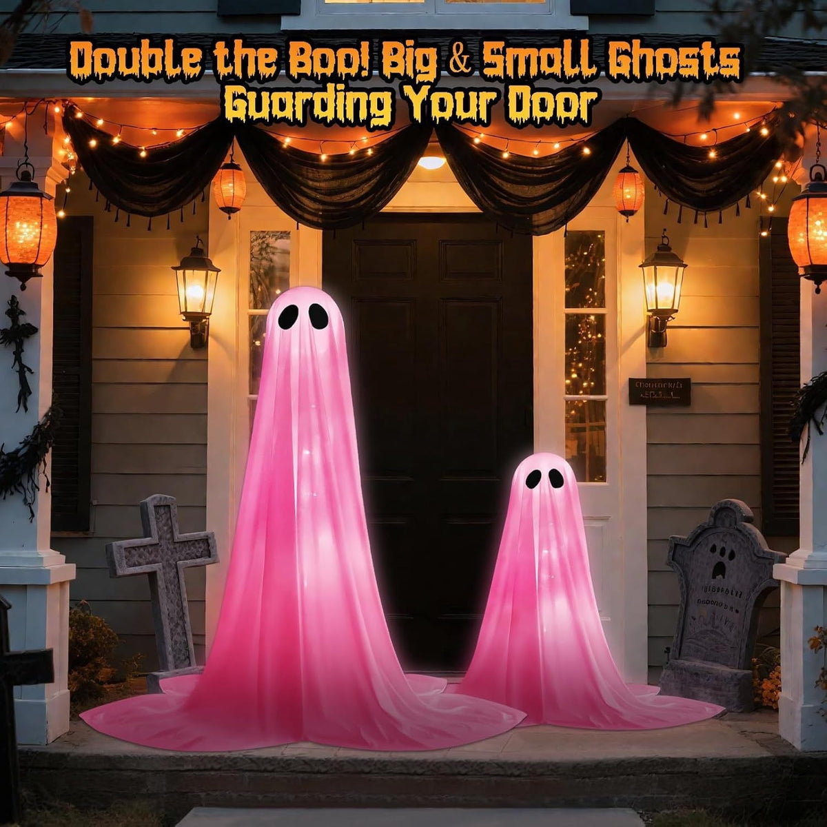 Inflatable Ghost Halloween Decor Light Up Yard Ornament, Halloween Decorative Ornament
