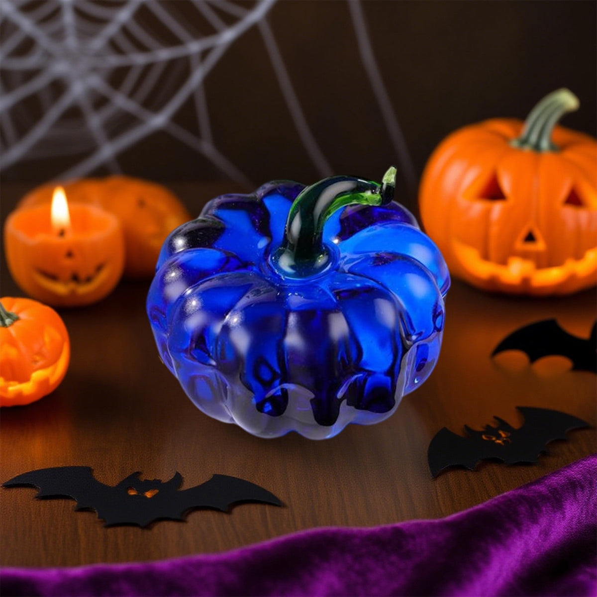 RuiJiao Glass Pumpkin Decoration Multicolor, Crystal Art Home Office Decor for Halloween Thanksgiving Holiday Gift