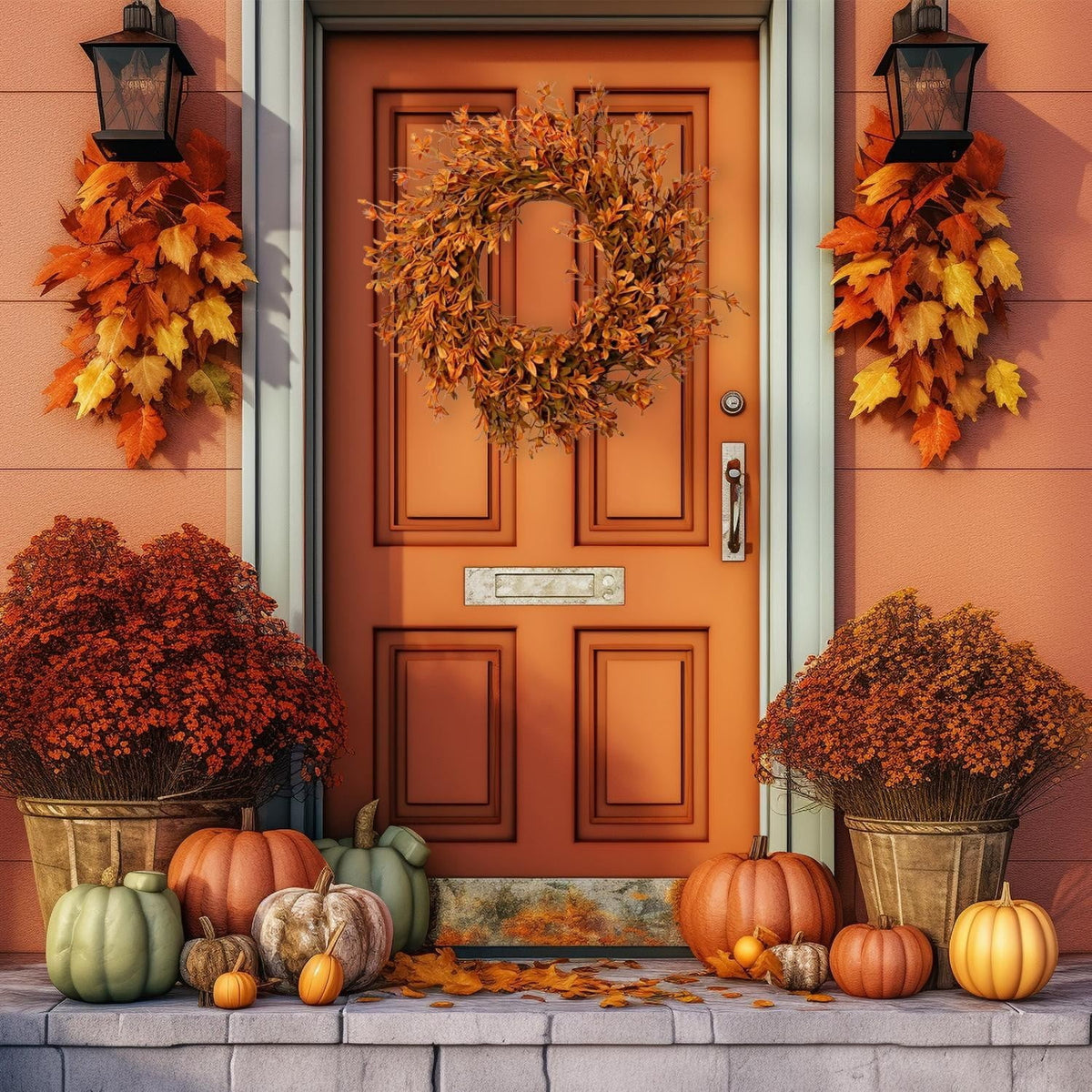 Fall Wreaths for Front Door, 12 Inch Autumn Wreath with Brown Eucalyptus Leaves, Thanksgiving Halloween Harvest Decor for Porch, Wall, Window Farmhouse Decor