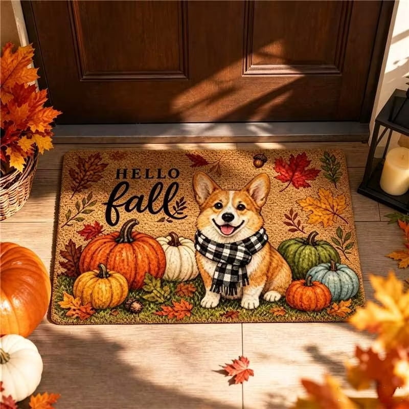 Fall Thanksgiving Welcome Doormat with Pumpkin Maple Leaf Design 15.75 x 23.62 Inch Crystal Velvet Seasonal Rug for Entryway Kitchen Home Decor